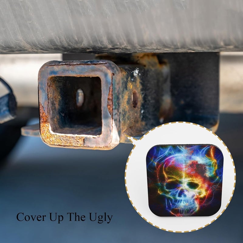 Tnomchey Skull Hitch Covers Blue Burning Skeleton Fire Human Flames Halloween Black Square Towing Hitch Covers 2” Heavy Duty Trailer Hitch Tube Cover Plug Cap Rubber for Most Vehicles SUV Pickup - Image 4